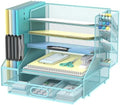 5-Tier Desk Organizer with File Holder & Pen Holder & Sliding Drawer, Blue by DALTACK
