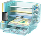 5-Tier Desk Organizer with File Holder & Pen Holder & Sliding Drawer, Blue by DALTACK