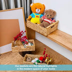 VATIMA Large Water Hyacinth Storage Baskets for Organizing with Wooden Handles for Shelves, 2 Bathroom Small Basket, Water Hyacinth Toilet Paper Baskets, Set of Natural Wicker Storage Basket for Home - Image 3