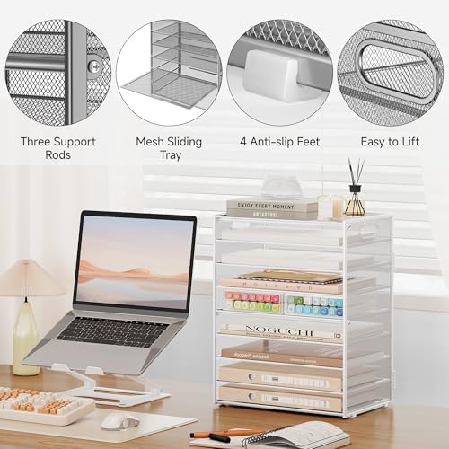 SUBEKYU 9 Tier Paper Letter Tray Desk Organizer with Handles - White Metal Mesh File Holder Paper Sorter Desk Organizer for Office Home School, Include 6 Pcs Adjustable Slid Tray, 6 Colors Available - Image 6