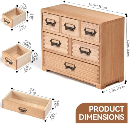 KIRIGEN Wooden Desk Organizer with 6 Drawers, Label Holders, Natural 3D6CG - Image 3