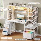 61.4" Computer Desk with Bookshelf, 5 Drawers, Desk with Hutch, Outlet, LED - Image 3
