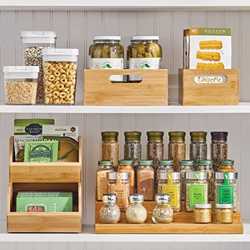 mDesign Kitchen Storage Box - Large Wooden Box with Handles - Bamboo Kitchen Utensil Storage Box - 12" x 9" x 4" - Set of 2 - Nature - Image 3
