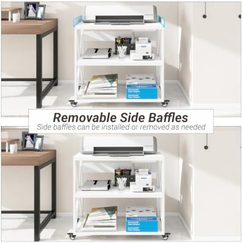 Extra Long Printer Stand with Baffles, 31.5" W x 17.7" D Printer Cart,White - Image 5