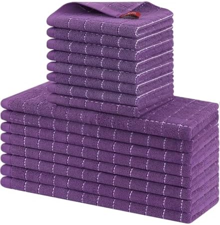 Homaxy Cotton Terry Kitchen Towels and Dishcloths Set of 16, Purple by Homaxy