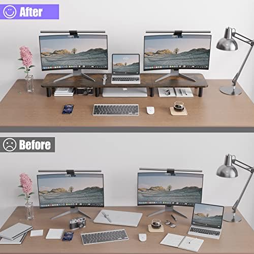 Dual Monitor Stand - 43.7 inch Extra Long Wide TV Stand - Wood & Steel Leg Desktop Riser - Desk Organization - Home Office (Vintage) - Image 5