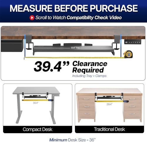 VIVO White Extra Large Clamp-on 34 x 11 in Keyboard Tray, MOUNT-KB15EW - Image 4