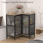 VECELO 3 Tier Corner Cabinet with Doors and Storage Shelves, Industrial TV Stand Multipurpose Free-Standing Table, for Small Space Living Room Home Office Kitchen, Oak Grey - Image 6