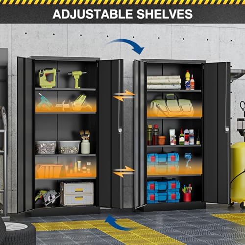 Fesbos Metal Storage Cabinet-72” Black Tall Steel File Cabinets with Lockable Doors and Adjustable Shelves-Black Steel Storage Cabinet for Kitchen, Office, Garage - Image 4