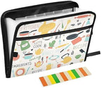 13 Pockets Expanding File Folder with Zipper Closure, Kitchen Icon Sets Recipe Accordion File Folder with Sticky Labels, Letter Size A4 Papers Expandable File Document Organizer by Quteprint