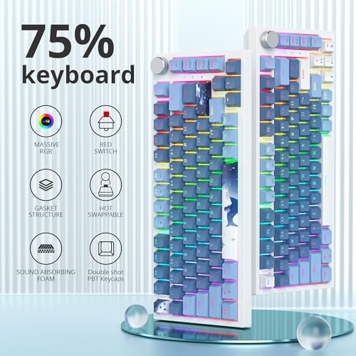 Guffercty kred 75% Percent Blue Keyboard Gasket Mount with Knob, Hot-swappable RGB Wired Mechanical Gaming Keyboard Programmable for Mac/Win (82 Sea Fog Blue) - Image 2