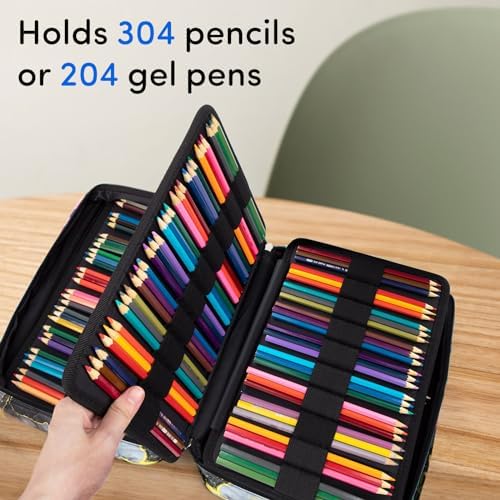 YOUSHARES 300 Slots Color Pencil Case - Pen Case Organizer with Handy Wrap & Zipper, Multilayer Holder for Prismacolor Colored Pencils & Gel Pen (Marble Gray) - Image 2