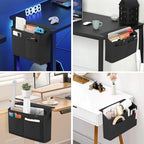 2 Pack Desk Side Hanging Organizer, Adhesive Storage Bag with Pockets for Magazine Ipad Notebook, for End Tables Home Office Desks Computer Workstations Dressing Table, Black - Image 2
