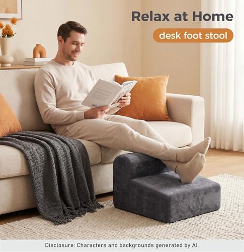 Modern Foam Filled Foot Stool, Soft Lightweight Pouf Ottoman Floor Rest for Living Room, Bedroom, Office Desk, Small Spaces（Gray） - Image 4