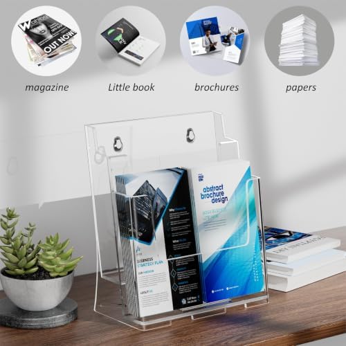FUCDTEFC 2 Pack Acrylic Brochure Holder 8.5x11 & 4 x9 Inches, Clear 2 Tier Literature Magazine Stand Brochure Display Stand w Removable Divider Universal, Flyer Holder for Wall Mount or Countertop - Image 6
