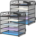 Supeasy 2 Pack 5-Tier Desk Organizer with Handle Mesh Desk File/Paper Organizer Letter Tray for Office, School, Classroom and Home Easy Installation, Black by SUPEASY