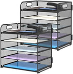 Supeasy 2 Pack 5-Tier Desk Organizer with Handle Mesh Desk File/Paper Organizer Letter Tray for Office, School, Classroom and Home Easy Installation, Black by SUPEASY