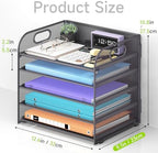 Cawukege 2 Pack 5 Tier Paper Organizer, Letter Tray with Handle, Mesh Desk Organizer, Metal File Organizer, Office Desk Accessories for Home, Office, Classroom, School -Grey - Image 5