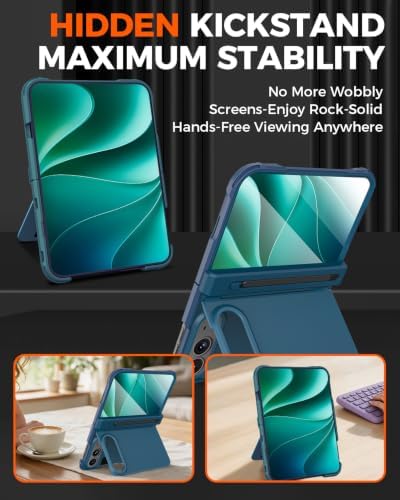 NINKI for iPhone Duo Case with Stylus Holder & Pen & Invisible Kickstand, Magnetic Screen Protector Hinge Shockproof Fold Phone Cover for iPhone Duo Case with Pen Holder and Hidden Stand 2026 – Blue - Image 3