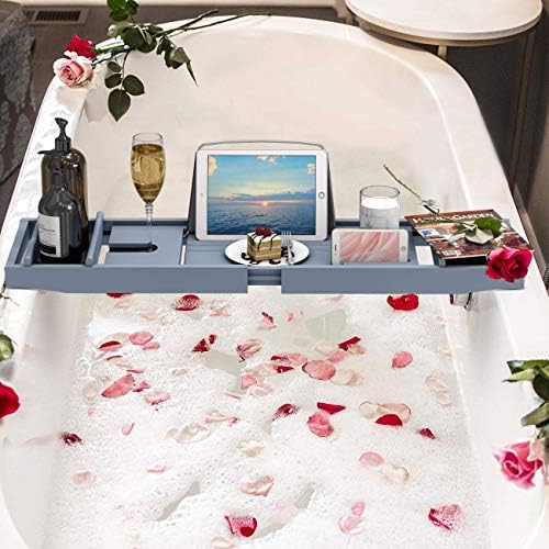 Domax Bathtub Caddy Tray Expandable Bamboo Tub Tray for Luxury Bath with Book Holder and Free Soap Dish (Gray, 29.4"-44.2"x 9.1"x1.65") - Image 5