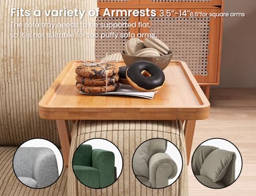 2 Pack Bamboo Couch Arm Tray,Folding Sofa Armrest Table（Natural） - Image 4