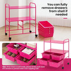 Giantex Rolling Storage Cart w/ 4 Drawers 2 Shelves Metal Rack Shelf Home Office School Beauty Salon Utility Organizer Cart with Wheels, Hot Pink - Image 6