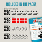 [Made in the UK] 30-Pack Adjustable Elastic Self-Adhesive Cable Tidy Clips, Cable Management Organiser for Office, Home, Under Desk, Behind TV, Charging Phone, Laptop, PC, HDMI, USB (BLACK) - Image 7