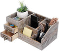 Liry Products Rustic Torched Wooden Desktop Organizer Dark Brown Tabletop Storage Cabinet Stepped Rack Multiple Compartments 2 Tier Drawers Makeup Accessory Sorter Display Box Home Office Supplies by EXOLIRY