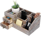 Liry Products Rustic Torched Wooden Desktop Organizer Dark Brown Tabletop Storage Cabinet Stepped Rack Multiple Compartments 2 Tier Drawers Makeup Accessory Sorter Display Box Home Office Supplies by EXOLIRY
