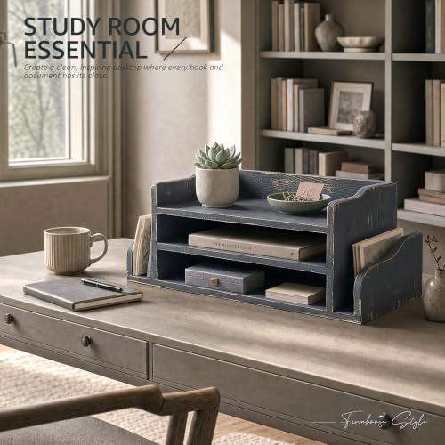 Wood Desk Organizer: File Organizer for Office Desk & Classroom, Royal Blue - Image 3