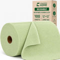 Reusable Microfiber Cleaning Cloth Roll - 100 Pack, 12"x12" Washable Tear-Away Paper Towels, Lint-Free & Streak-Free Rags for Kitchen, Glass, Cars, Electronics, Workshop and Garage(Bean Green) by CHAUNCEYHOME