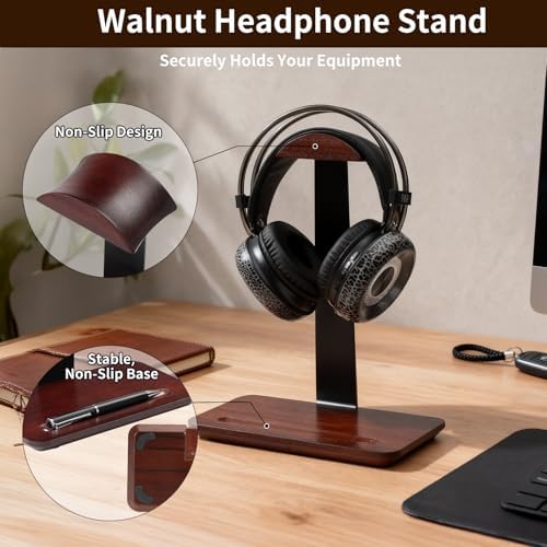 Walnut Wood Headphone Stand with Pen Holder - Image 3