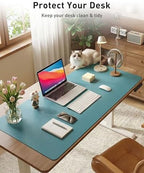 Aothia Faux Leather Desk Mat - Large Mouse Pad, Non-Slip PU Leather Blotter, Waterproof Writing Surface for Office and Home (Turquoise, 63" x 17") - Image 3