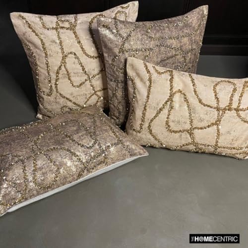 The HomeCentric Decorative Oblong Pillow Cover Gold, 12"x26" (30x65 cm) Jacquard Foil, Bead, Sequins, Hand Embroidery Cushion Covers for Sofa, Couch, Bed and Patio, Abstract Modern - Astral Glow Gold - Image 6