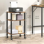 3-Tier Printer Stand with Storage, Mobile Printer Cart with Rolling Casters & Adjustable Feet, Under Desk Storage Shelf for Home Office, Small Printers,Rustic Brown, 15.7" x 11.8" x 25.9" - Image 3