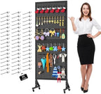 Peg Board Display Stand with Wheels,50 Hooks,2'x 5.5' - Black by Hogurity