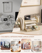 WALI Desk File Organizer, 4 Tier Desktop Paper Letter Tray Organizer with Drawer and 2 Pen Holders, Office Desk Accessories & Workspace Organizers for Office, Home, School Supplies, 1 Pack, Gold - Image 6