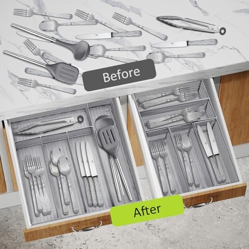 Neudeco Drawer Organizer Set, Silver Mesh, 6 Pack - Image 5