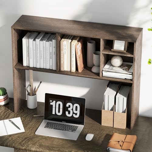 Tangkula Desktop Bookshelf, Countertop Storage Hutch with 4 Shelves for Computer Desk, Desktop 2-Tier Display Rack, Multipurpose Wood Desk Hutch Storage Organizer for Dorm Office Home - Image 4