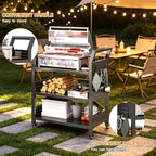 3-Tier Outdoor Grill Cart Table, Heavy-Duty Steel Mobile Pizza Oven Table with Pegboard Lockable Wheels and Ergonomic Handle Multifunctional Organizer Station for Backyard BBQ Camping Tailgate Cooking - Image 4