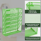 EASEPRES 6 Tier Mesh Hanging Wall File Organizer, Desk Vertical Mail Paper Document Folder Holder Rack with Bottom Tray and Nametag Label for Office Home School, Green - Image 4