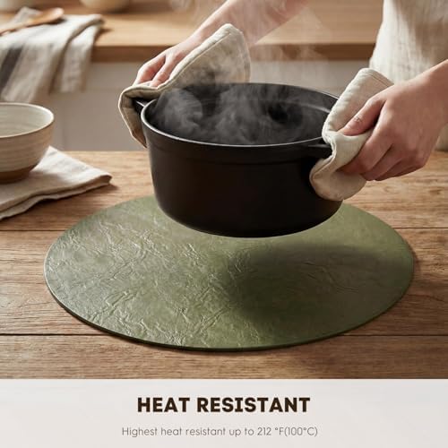 Artoid Mode Olive Green Faux Leather Placemats Set of 12, 15 Inch Waterproof Wipeable Heat Resistant Vinyl Place Mats, Reversible Table Mats for Kitchen Dining Decor - Image 6