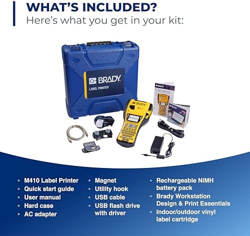 Brady M410 Handheld Portable Label Printer Kit with Carrying Case, Label Cartridge, Rechargeable Battery and Charger, 11.5" H x 6" W x 3.5" H - Image 2