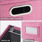PRANDOM File Organizer Box - Set of 4 Collapsible Decorative Linen Filing Storage Hanging File Folders with Lids Office Cabinet Letter Size Pink (14x9.3x10.8 inch) - Image 6