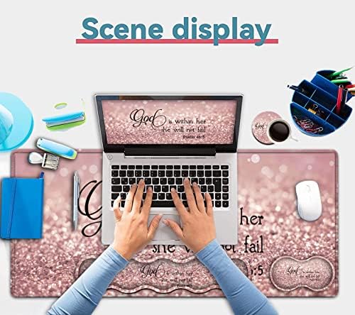 Large Mouse Pad, Desk Mat, Keyboard Pad+ Ergonomic Keyboard Wrist Rest Set,Extended Laptop Protector Writing Mat for Home Office Desktop, Psalm 46:5 Pink Gaming Mouse Pad Office Desk Pad Wrist Rest - Image 7