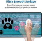 Large Gaming Mouse Pad, Keyboard Wrist Rest pad + Mouse Wrist pad + Coaster Set Extended Waterproof Non-Slip Table mat Suitable for Home Office Learning Games - Black and Pink Dog Paw Prints - Image 3