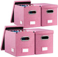 PRANDOM File Organizer Box - Set of 4 Collapsible Decorative Linen Filing Storage Hanging File Folders with Lids Office Cabinet Letter Size Pink (14x9.3x10.8 inch) by Prandom
