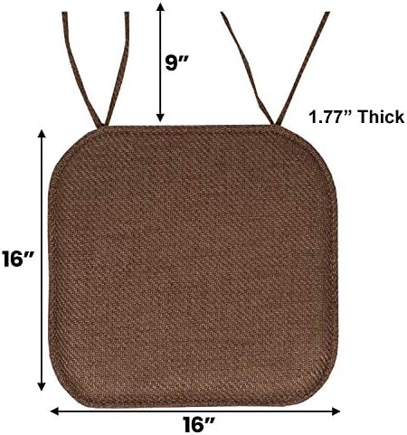 Sweet Home Collection Chair Cushion Memory Foam Pads with Ties Honeycomb Pattern Slip Non Skid Rubber Back Rounded Square 16" x 16" Seat Cover, Herringbone Brown - Image 3
