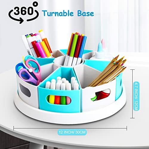 MeCids 360°Rotating Desk Organizers Homeschool Office Organization and Storage Art Supplies Organizers– 12" Lazy Susan Style Caddy with Removable Bins, for Home Offices, School Supplies Classroom Use - Image 2