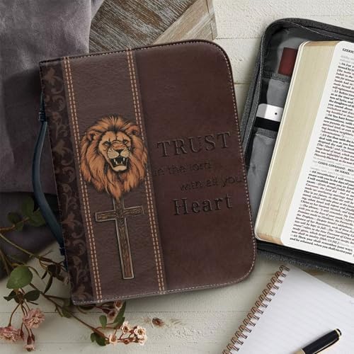 Brown Tiger Print Bible Cover Case PU Leather Crucifixion Book Cover Bible Carrying Case Large Scripture Bag Bible Bag Protector Pad for Christian - Image 6